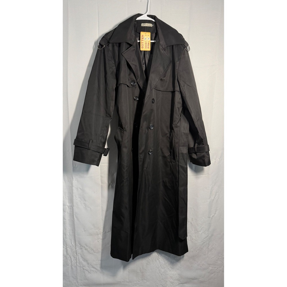 Yaobei Trench Coat Medium Black Double‎ Breasted Belted Long Jacket NWT